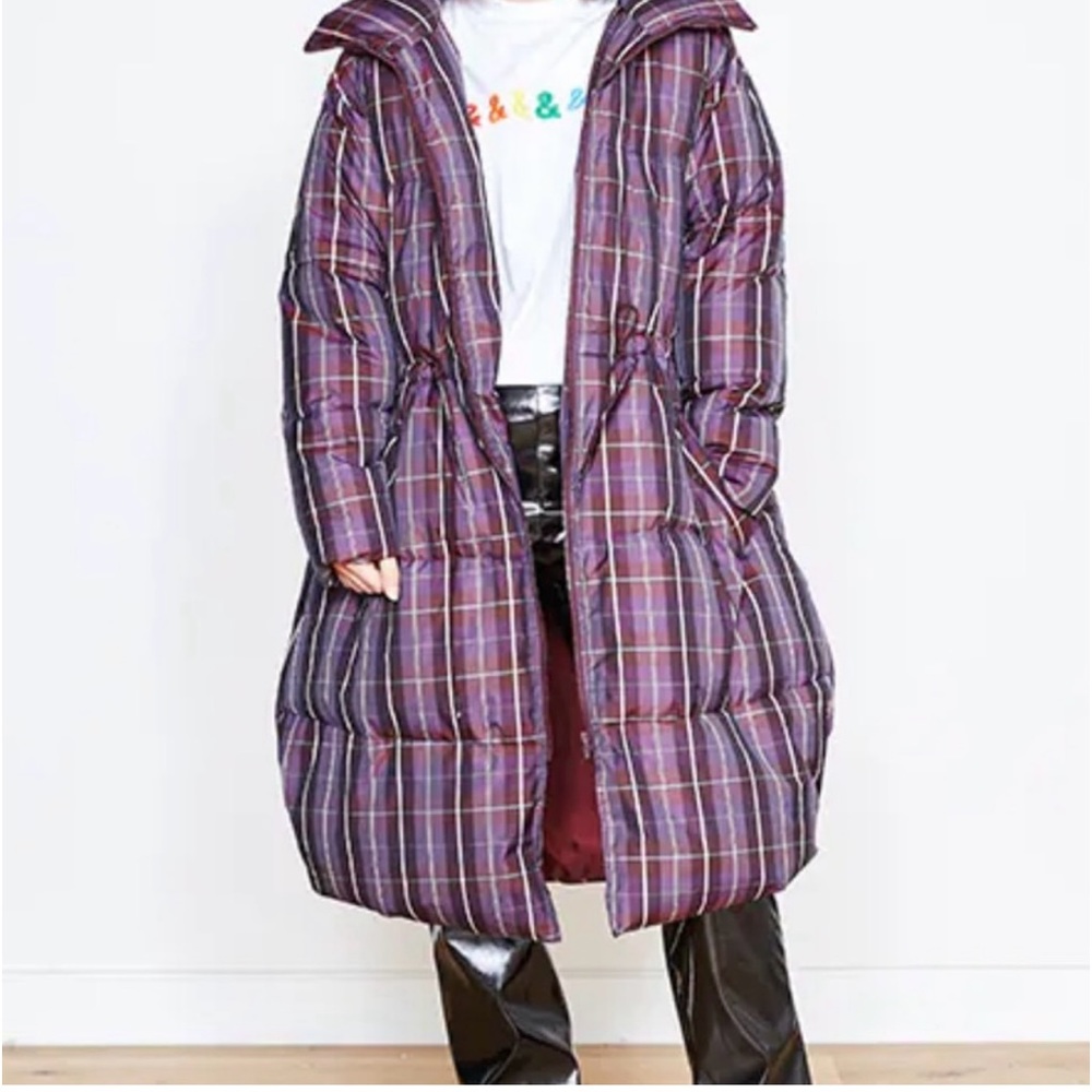 ASOS Puffer trench coat women’s purple plaid size 8